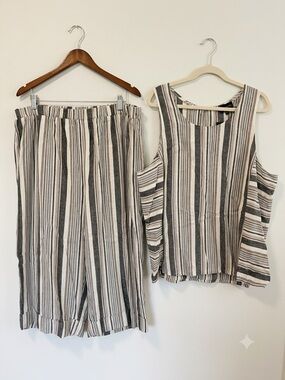 GG COLLECTION linen rayon 2 piece set striped neutrals tank bottoms XL NWT